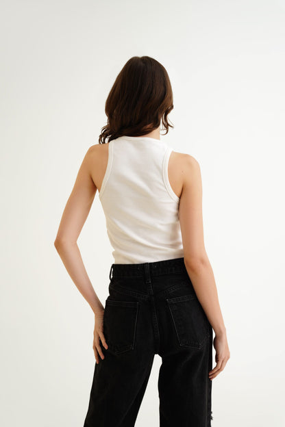 White Ribbed Top